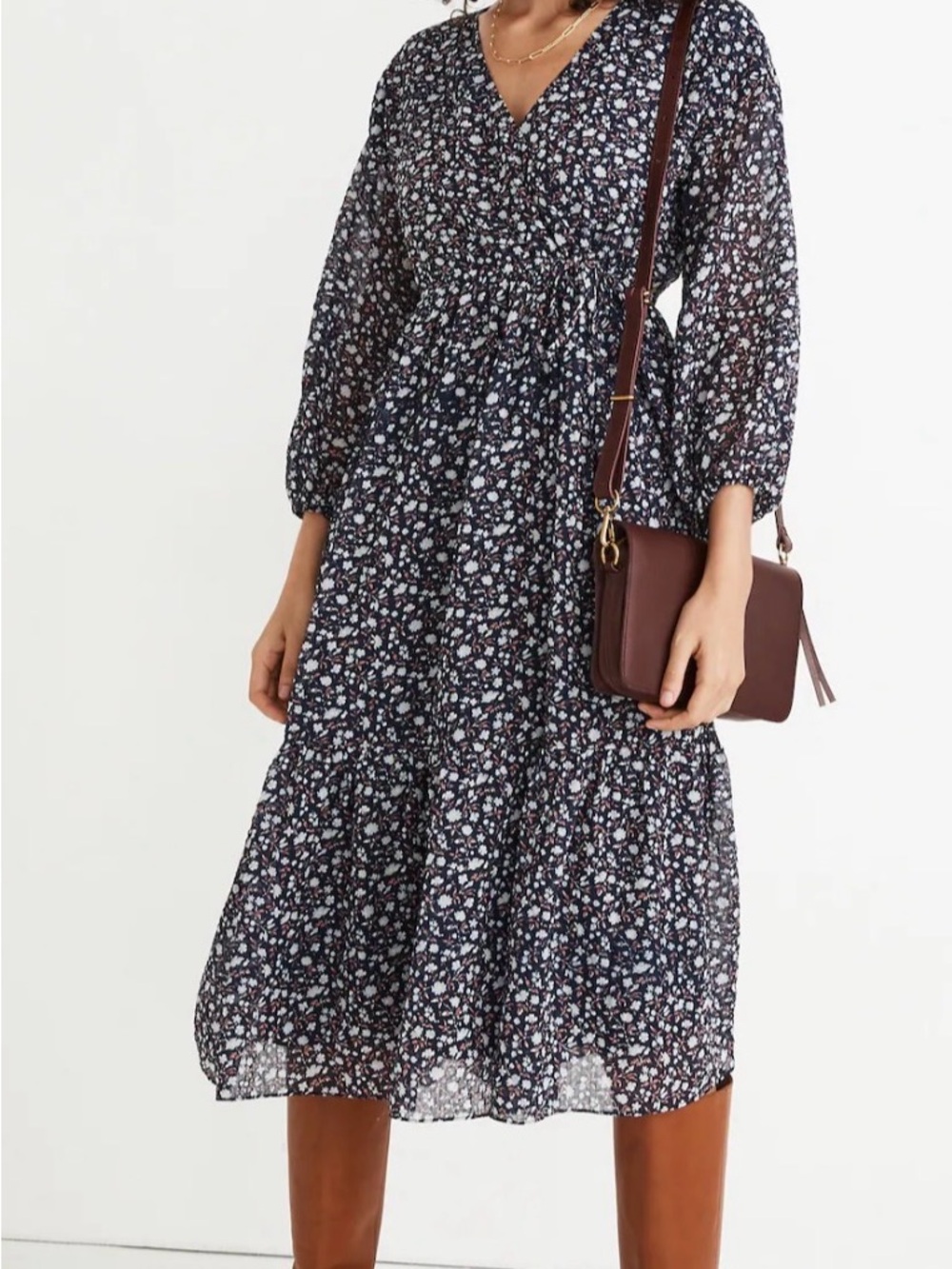 Madewell Tie-Waist Midi Dress in Harvest Vine in deep Navy